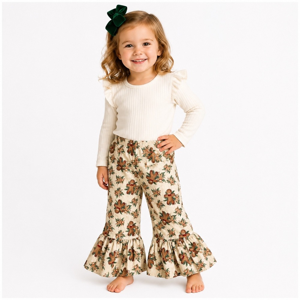 Gingerbread Ruffle Pants Girls Size 3-6m Cream Christmas Holiday Shabby Chic